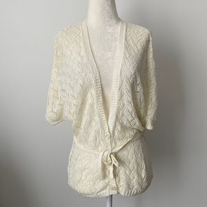 LOFT Ann Taylor Short Sleeve Crochet V-neck Button Down Cardigan